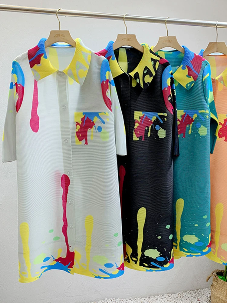 Платье женское Плиссированное однобортное свободного кроя с отложным