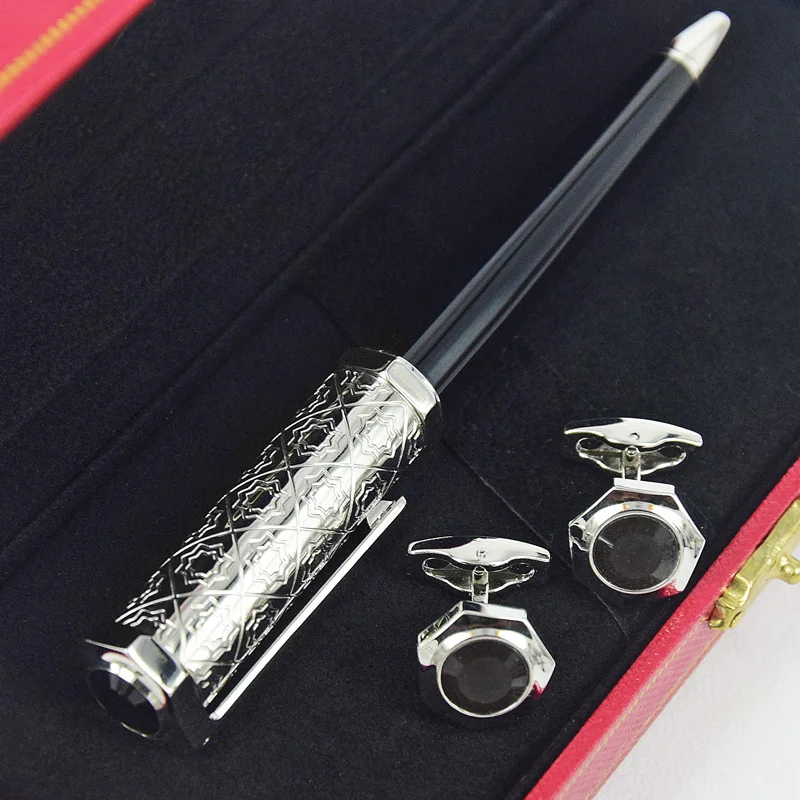 

VPR Heptagon CT Santos-Dumont Black Barrel Snow Flower Pattern Luxury All Metal Ballpoint Pen With Serial Number Silver Trim