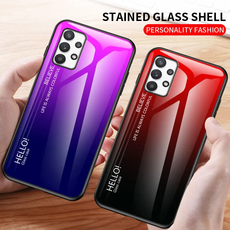

Gradient Glass Phone Case For Samsung Galaxy A73 A53 A33 A32 A23 A22 A21S A52 A72 A20S A134G 5G A12 A11 A10 Tempered Glass Cover