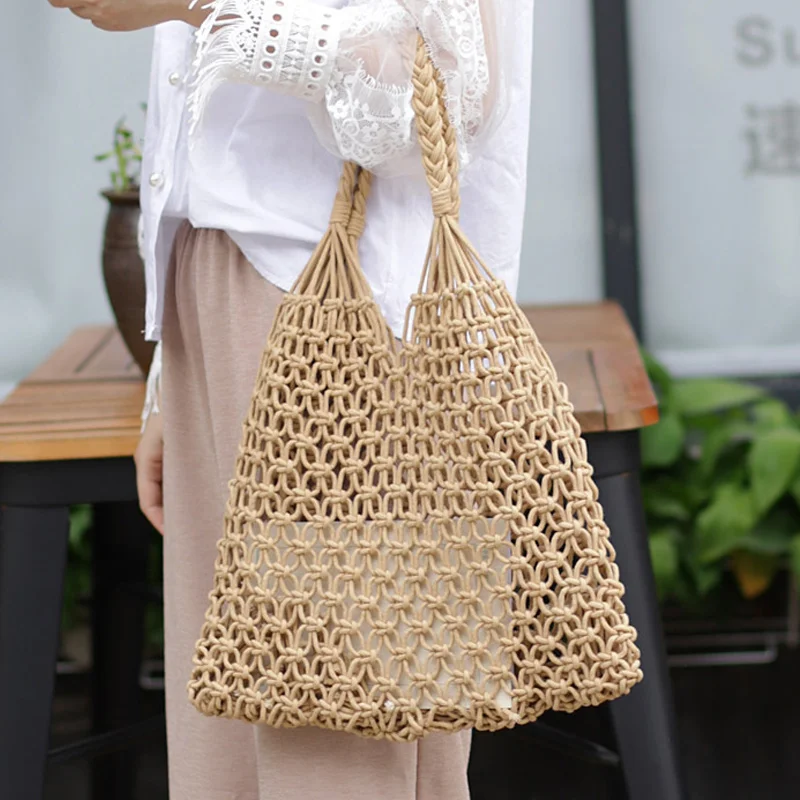 

Casual Rattan Women Large Capacity Handbags Wicker Woven Hollow Shoulder Bags Purses Summer Beach Straw Shopping Tote Bag bolsa