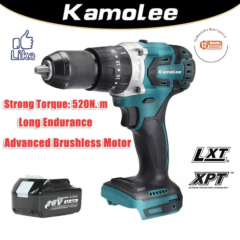 

Kamolee 13MM Brushless Electric Impact Drill Cordless Electric Screwdriver Home DIY Power Tools For Makita 18V Battery