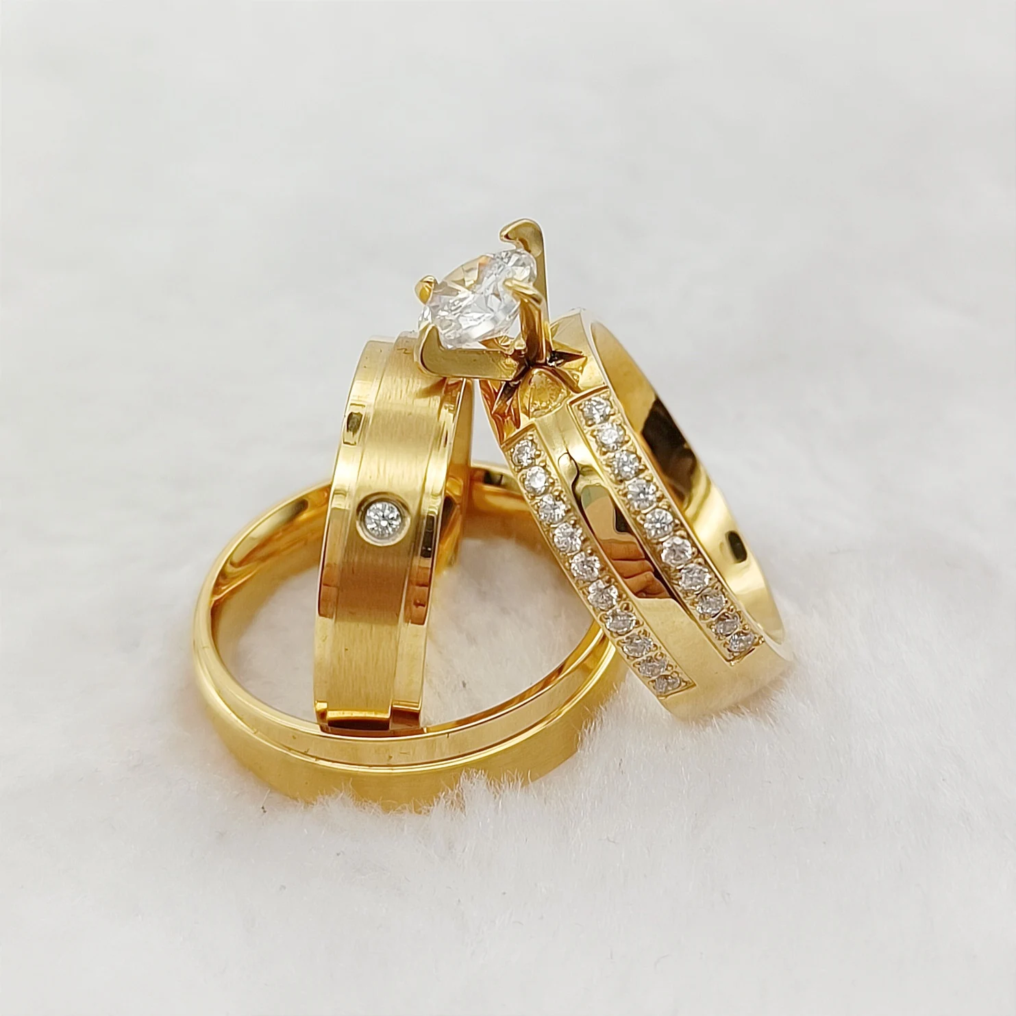 

Unique Bridal Promise Wedding Engagement Rings Sets for Couples Western Love Alliance 24k Gold Plated Jewelry Ring