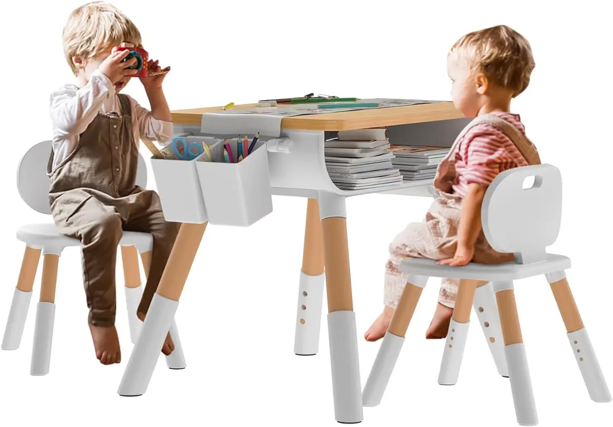 

Набор детских столов и стульев, детский стол и 1 стул в комплекте, детский учебный стол и стулья, регулируемая высота, встроенный ящик