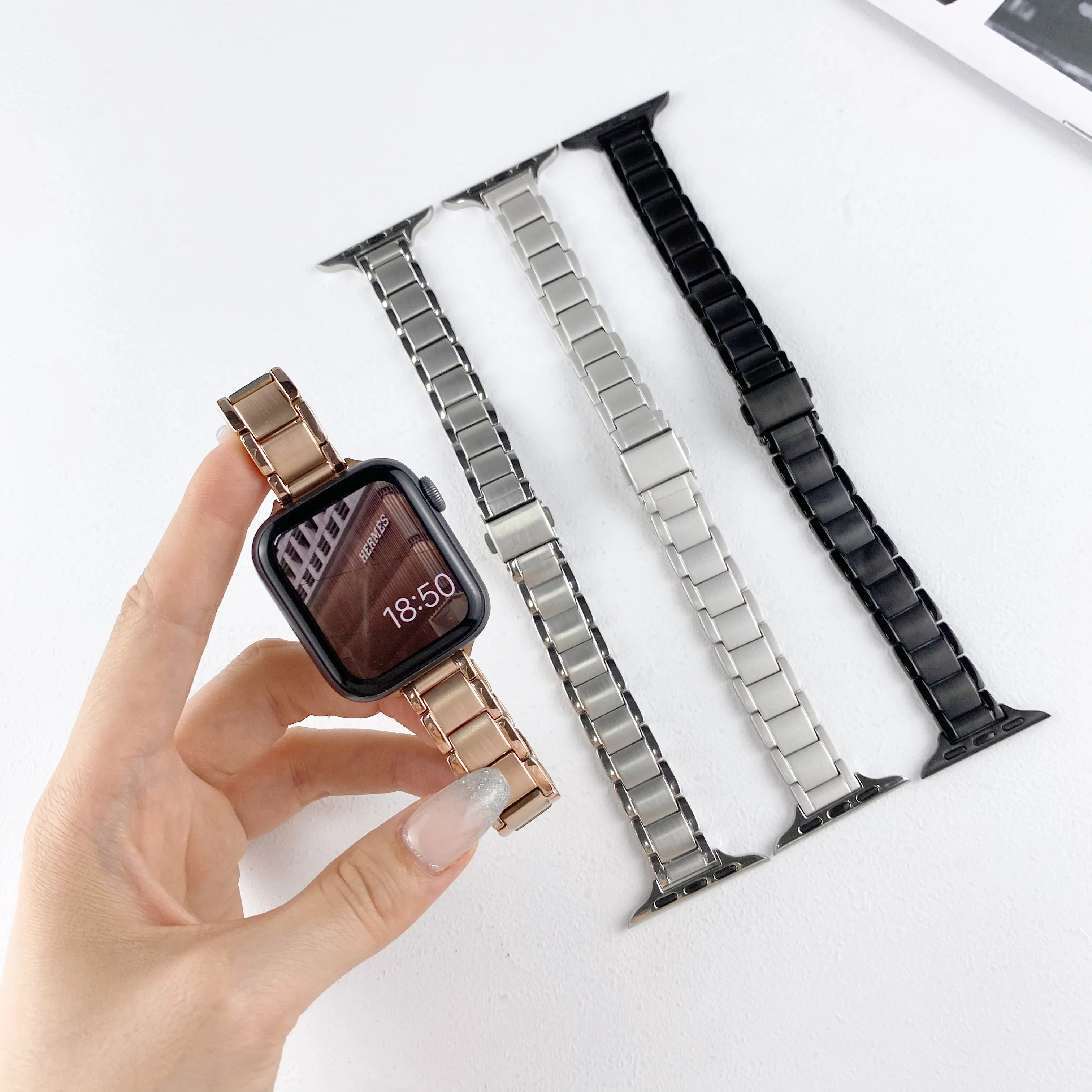 

For iwatch Series 7 41mm 45mm 6 SE 5 4 3 2 Metal Stainless Steel Strap For Apple Watch Band 38mm 42mm 40mm 44mm Slim Bracelet