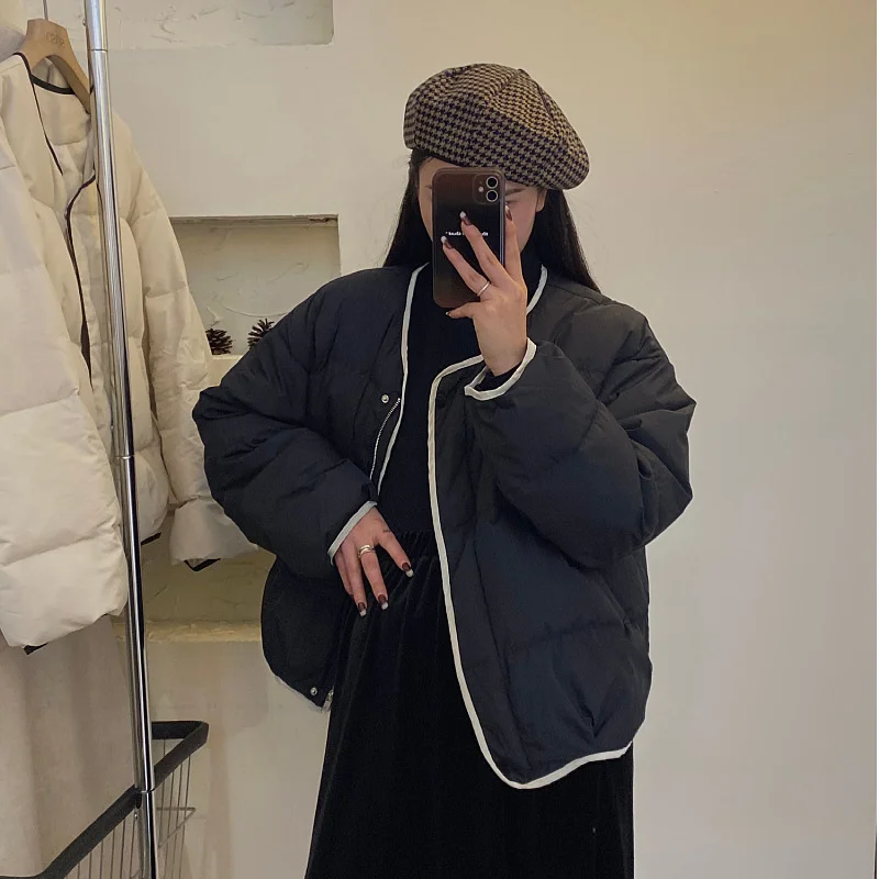 Winter Chic Down Cotton Puffer Parka Coats Women Loose Solid Thicken Warm Jacket Female Fashion Zippers Outerwear