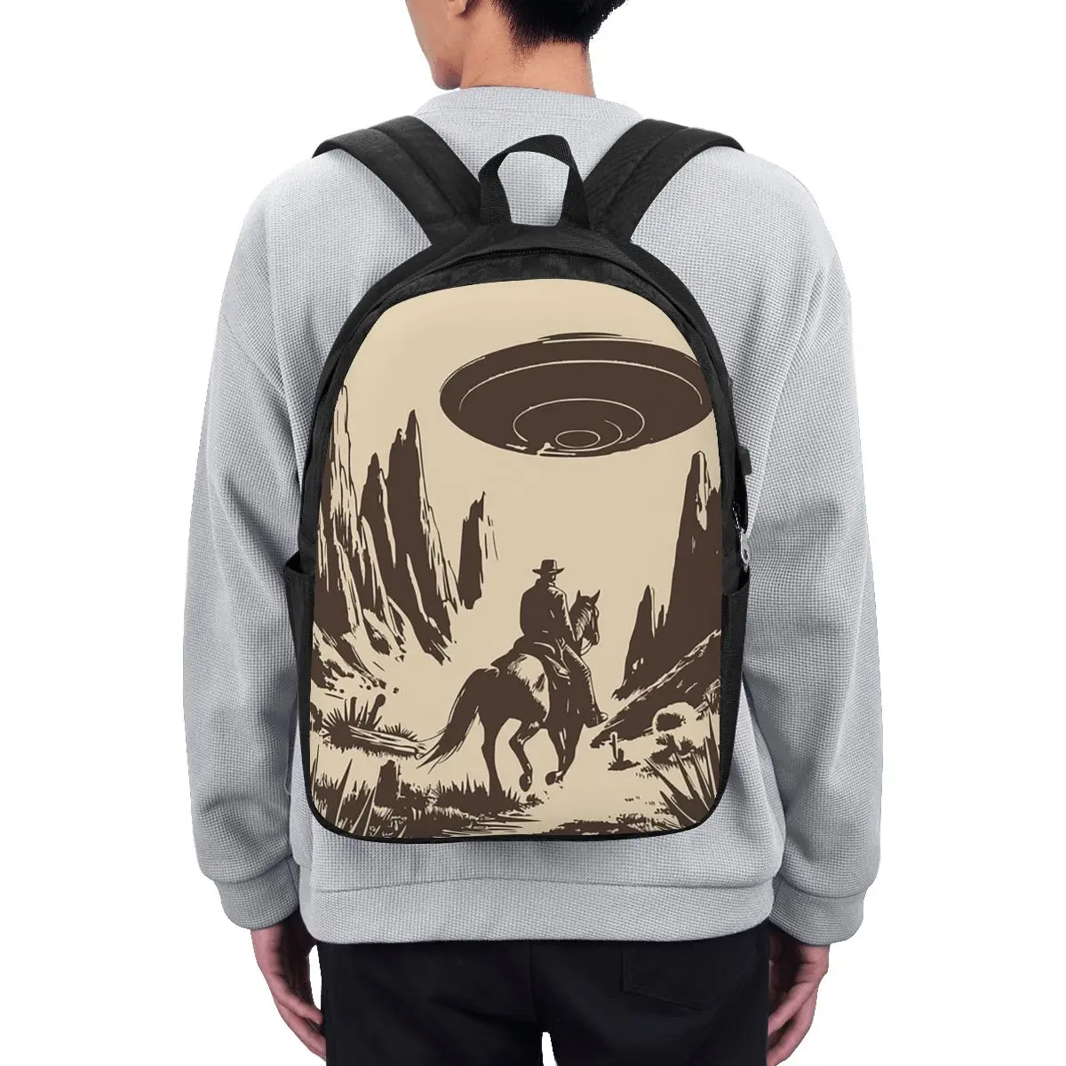 Фото Рюкзак с дизайном Alien UFO Encounter Cowboy, дорожная сумка для ноутбука, школьная сумка для студентов колледжа, сумки через плечо для ноутбука №3