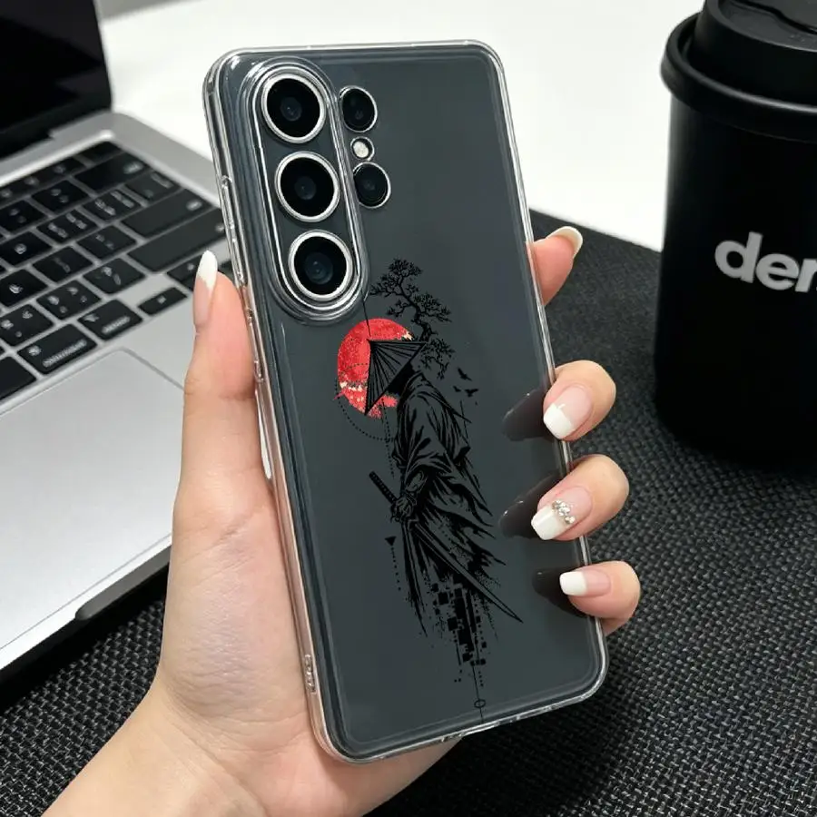 Фото Чехол с принтом «Самурай и Красное Солнце» для Samsung Galaxy S26 S25 Edge S22 FE S23 Ultra S20 Plus Note 20 Ultra 10 S24 S21 №1