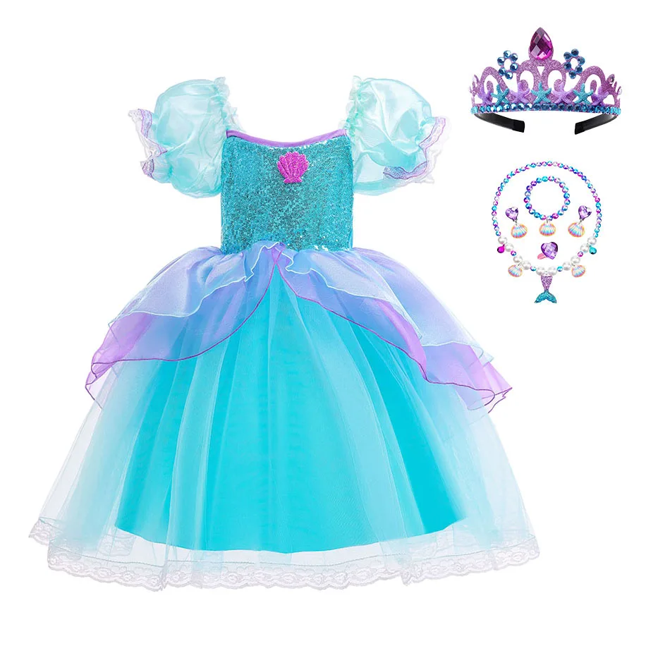 

Girl Mermaid Halloween Cosplay Costume Kids Prom Party Dresses Kids Carvinal Fancy Tulle Clothes Children Sequin Ball Gown 3-10Y