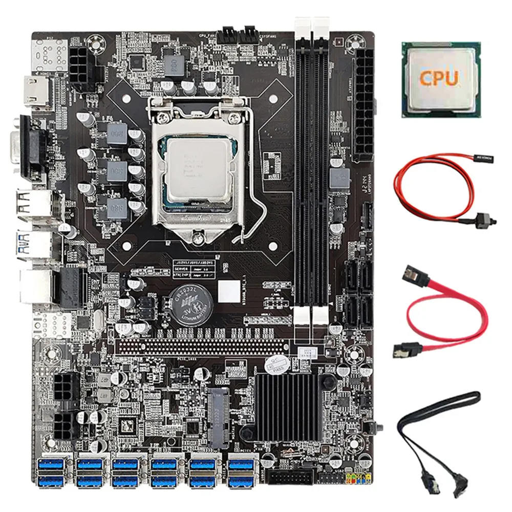 

Материнская плата B75 12 Card для майнинга BTC, ЦП + кабель переключателя + 2X SATA кабель 12 USB3.0 в PCIE слот GPU LGA1155 DDR3 ОЗУ SATA3.0