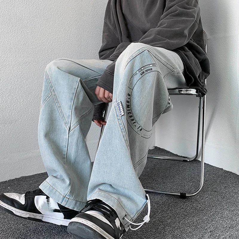 Men Jeans Korean Fashion Baggy Wide Pants Design Casual Denim Trousers Oversized Bottoms Ins Vintage Streetwear Male Y2K Clothes