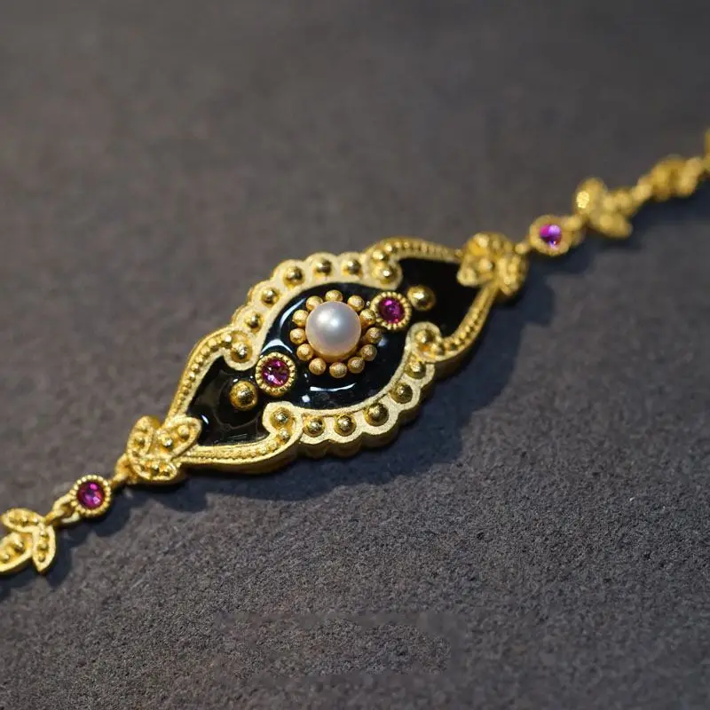 2023 греческий винтажный черный эмалированный жемчужный Циркон 14 к 22 золотистый