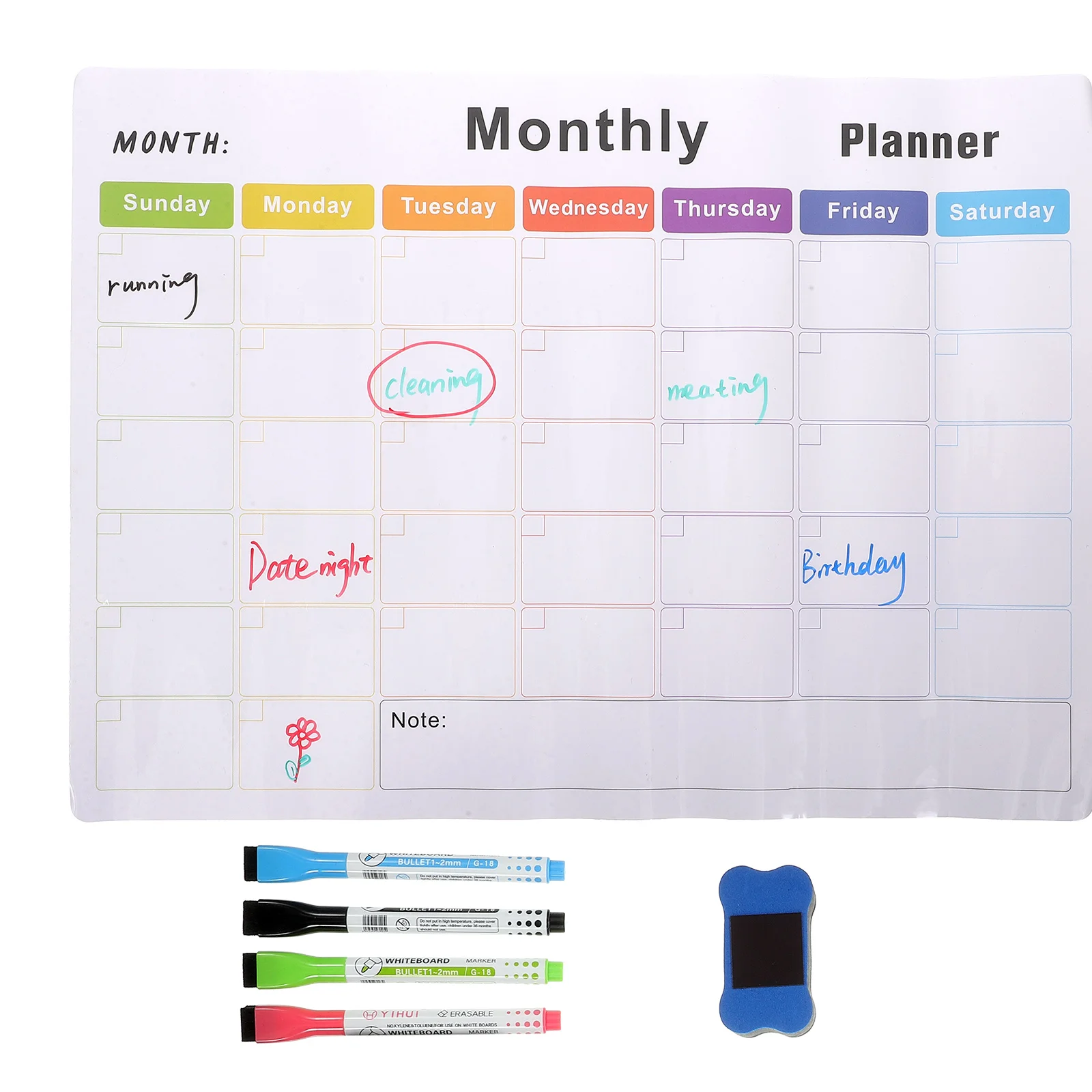 

1 Set of Daily Use Memo Board Monthly Planning Planner Board Erasable White Board for Refrigerator