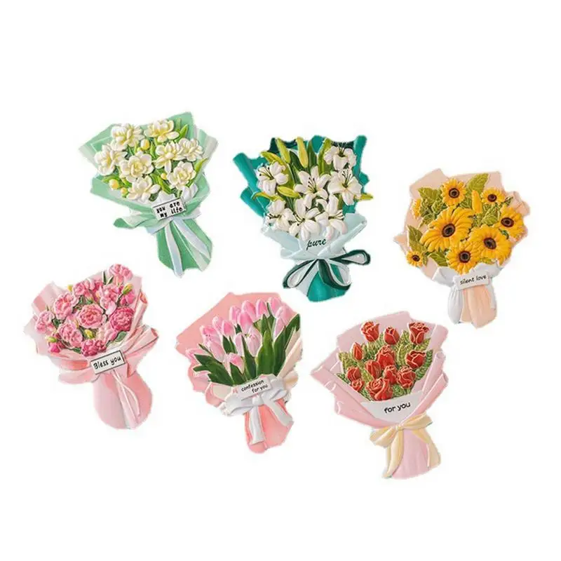 

3D Simulation Bouquet Fridge Magnet Creative Rose Tulip Lily Refrigerator Magnet For Oven Message Board Exquisite Gift