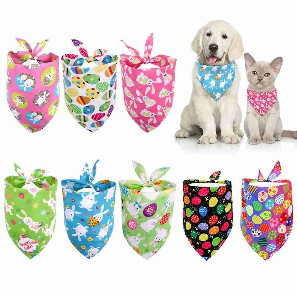 

2PCS Fashion Pet Supplies Triangular towel Happy Easter Neckerchief Easter Dog Bandana Pet Bibs Cat Scarf