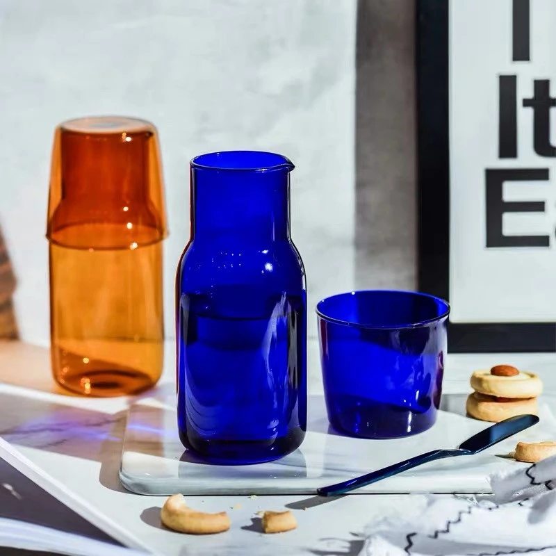 

Transparent Candy Color Glass Teacup Set Simple Heat-Resistant Drinking Juice Cup With Tea Pitcher Water Bottle