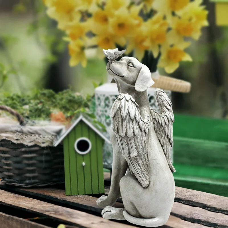 

Памятная статуя Ангел собака память сувенир скульптура гравировка маркер полимерная фигурка с бабочкой украшение для дома офиса подарки