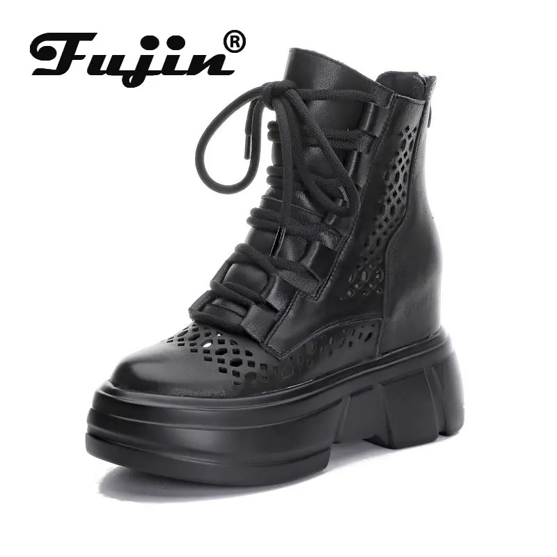 

Fujin/летние дышащие женские мокасины из натуральной кожи на молнии 10 см; Мягкие модные сандалии; Женские ботильоны