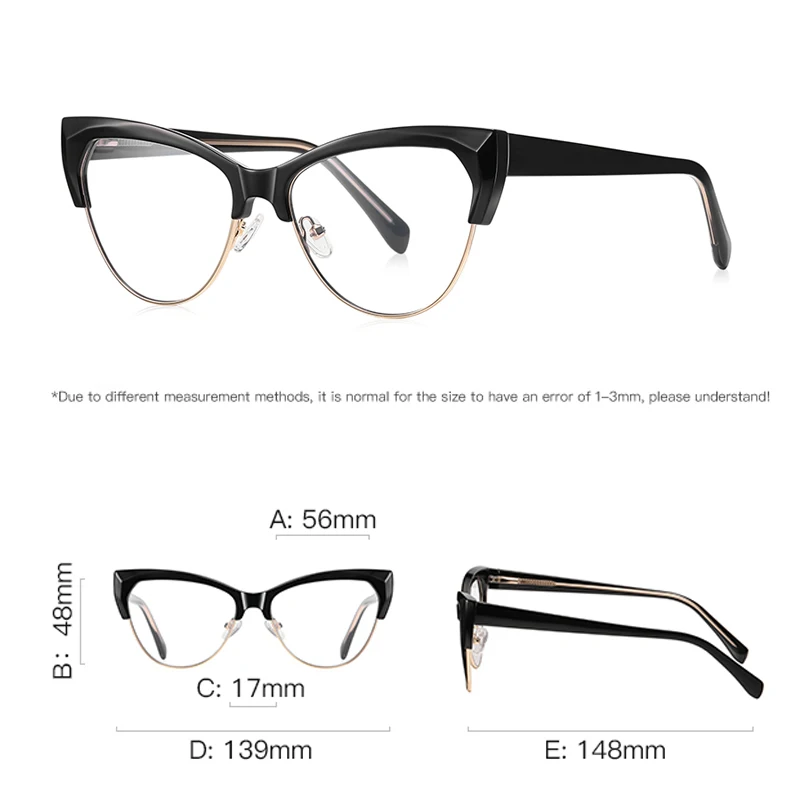 VCKA Cat Eyes Myopia Glasses Frames Fashion Women Anti Blue Light Optics Prescription Discoloration Eyewear -0.50 TO -10