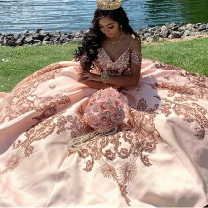 

Sequin Applique Ball Gown Prom Ruffles Skirt Party Sweet 16 Quinceanera Dress