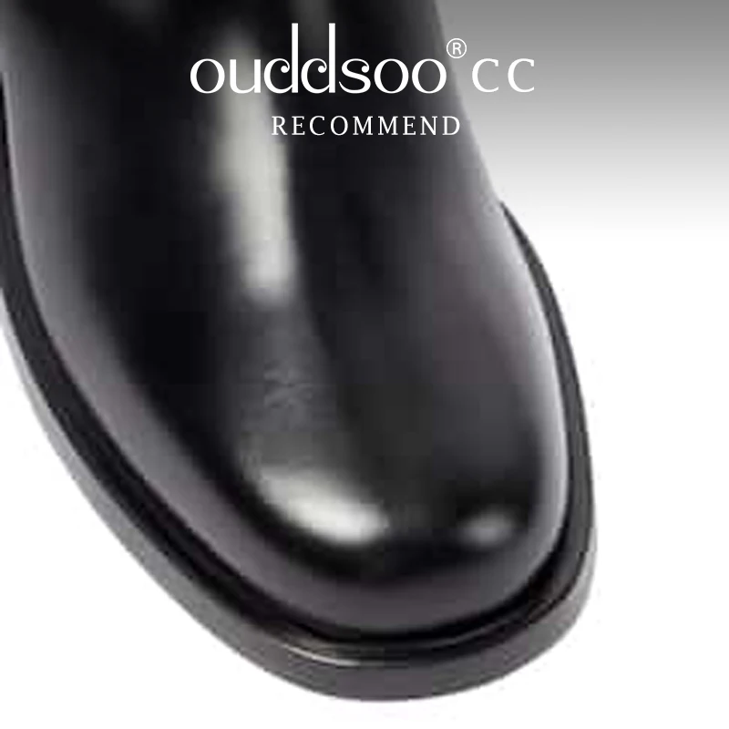 ODS Women Fall New Stud Black Leather Flat Knee High Boots Round Toe Rivets Solid Color Tall Luxury Designer Shoes Winter 414346