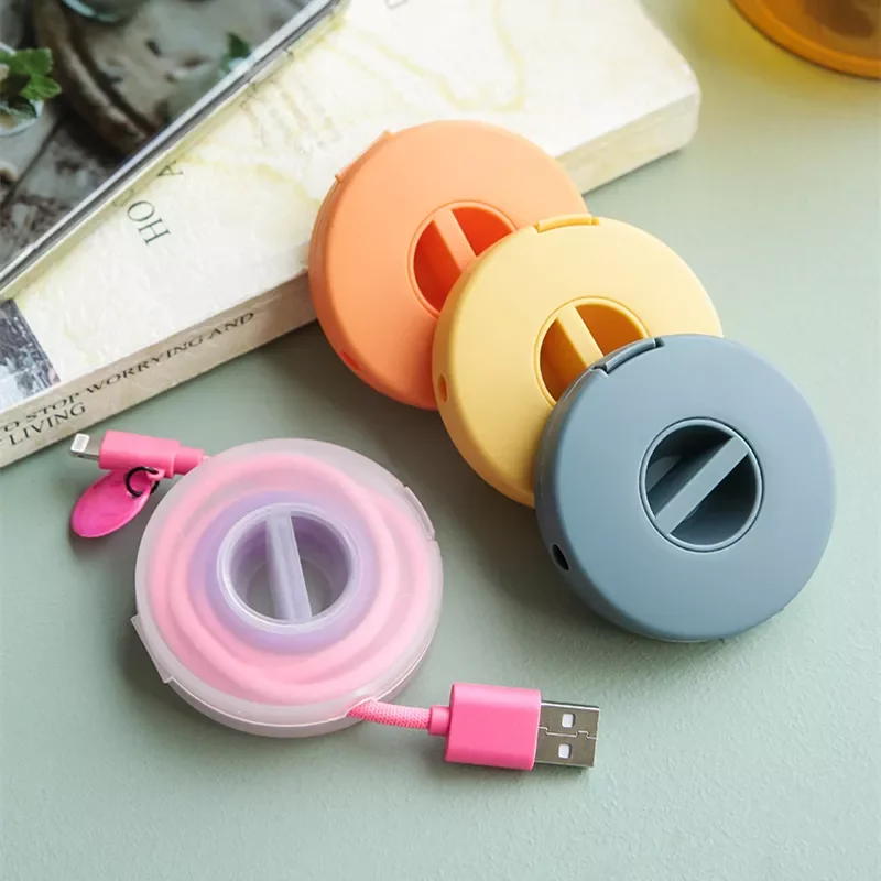

Portable Round Cable Winder Storage Box Rotatable Cellphone USB Data Cord Line Holder Container Wire Management Organization Fre