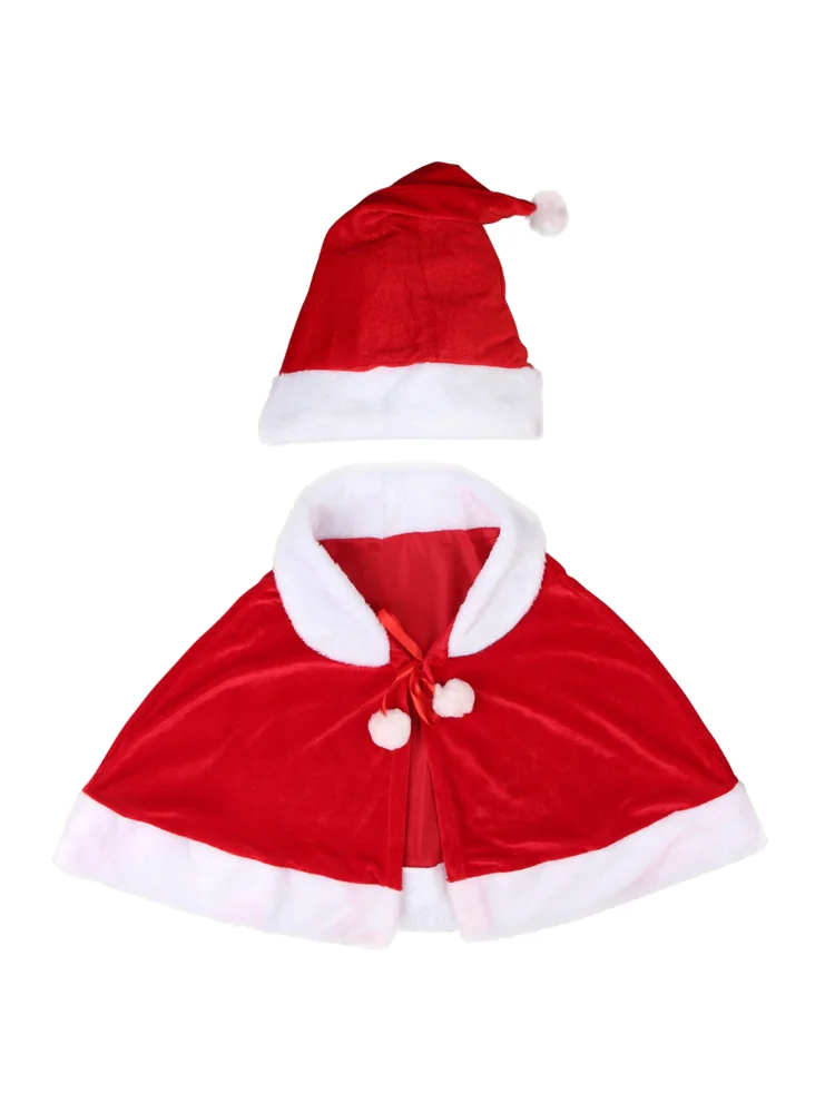 

Christmas Santa Claus Party Costume Shawl with Hat Gold Velvet Dress Up 2 Type Optional for Women