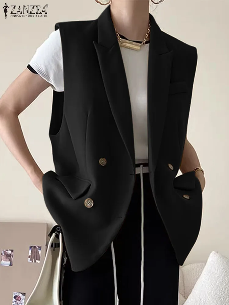 ZANZEA Sleeveless Fashion Suit Coats Oversize Peak Lapel Blazer Korean Style 2023 Elegant Blazer OL Black Casual Women Vests