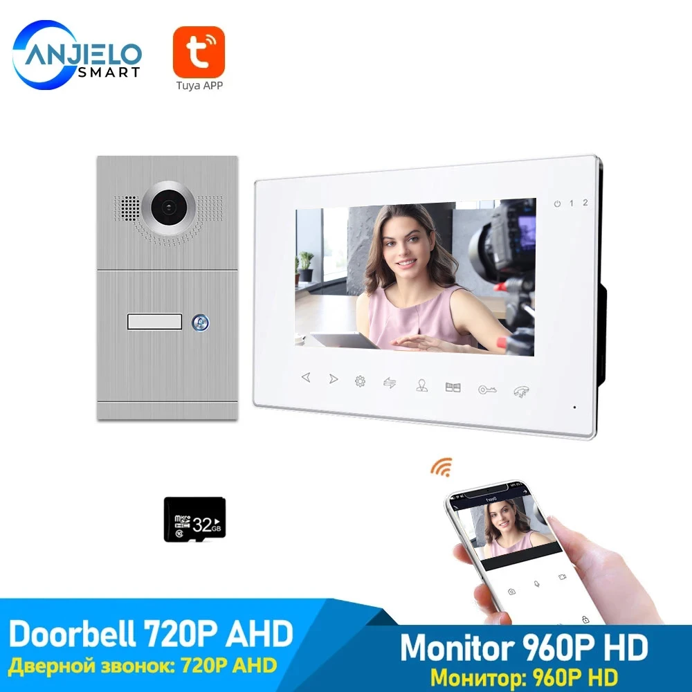 

Проводной видеодомофон Smart Tuya Home 7 дюймов, система обнаружения движения, ночное видение, запись для домашней безопасности