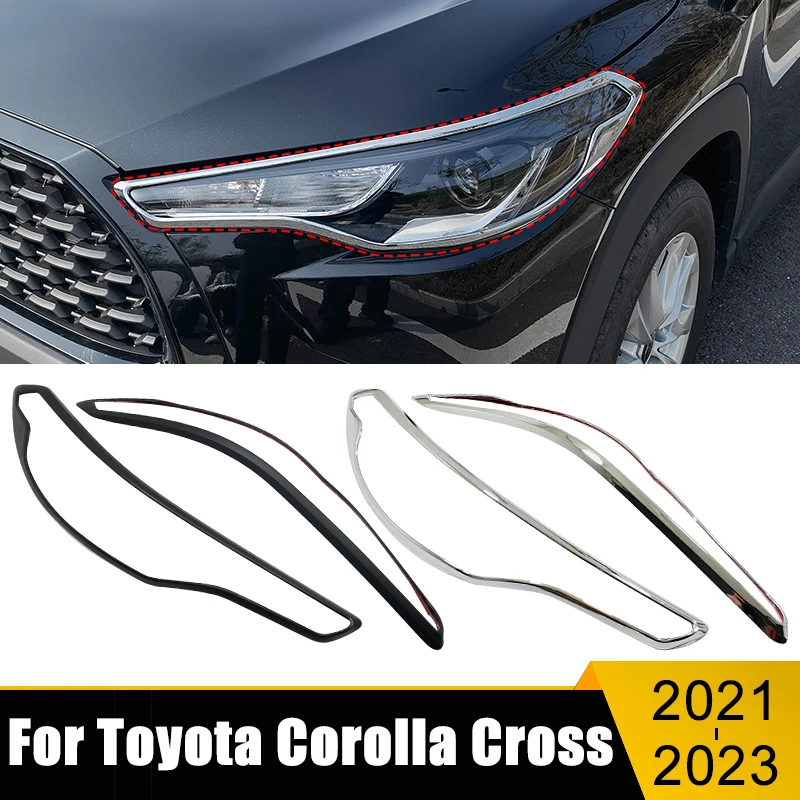 

ABS Car Front Headlight Lamp Eyebrow Eyelids Trim Cover Stickers Accessories For Toyota Corolla Cross XG10 2021 2022 2023 Hybrid