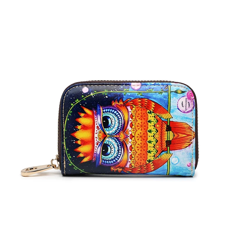 

Fashion Women Credit Card Holder Wallet Vintage Painted Wallet Cowhide Bank Card Case Small Zipper Wallet With Money Clips Purse