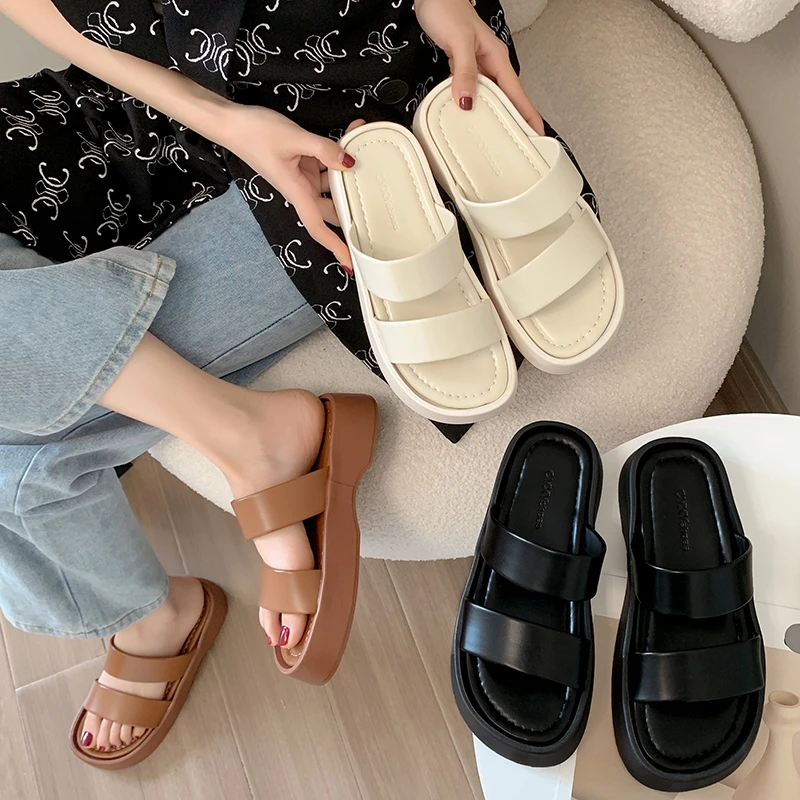 2023 New Summer Women's Shoes Fashion Leather PU Girls Slippers Flat Shoes Casual Slippers Outside Women Slippers Female Sandals