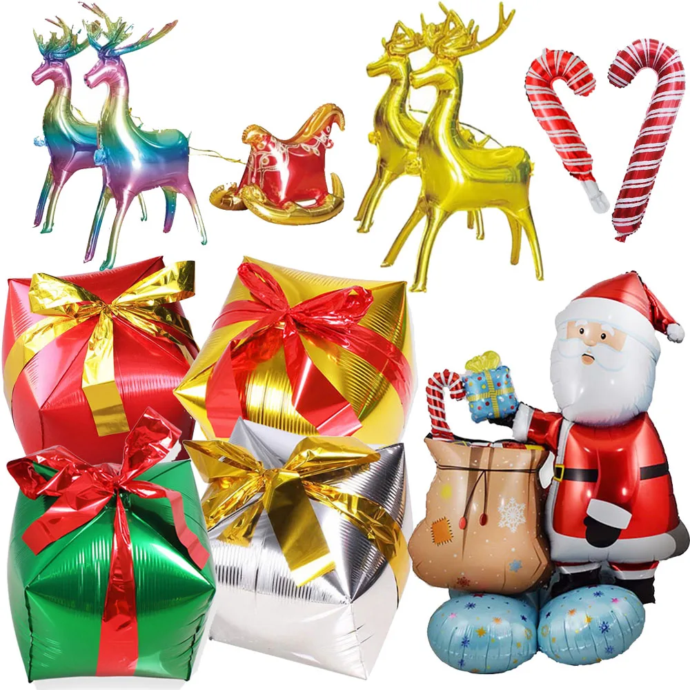 

Christmas Foil Balloons Elk Deer Santa Claus Cane Snowman Square Shaped Gift Box Foil Balloon Home Christmas Party Decoration