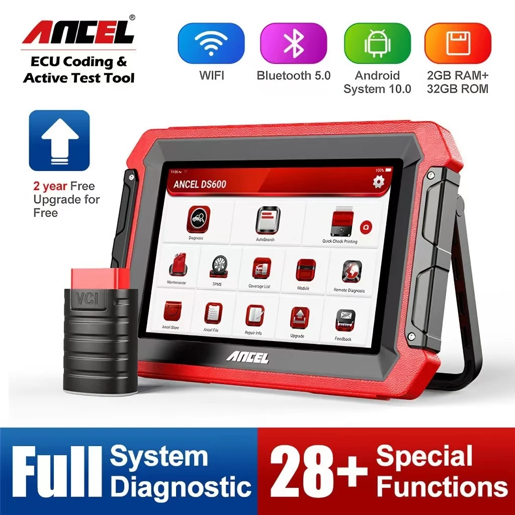 Автомобильный сканер ANCEL DS600 OBD2, профессиональное Программирование TPMS, кодирование ECU, активное тестирование, сброс IMMO 28, OBD 2, автомобильный диагностический инструмент