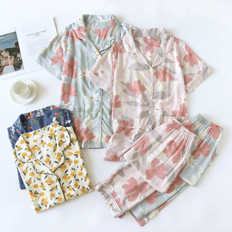 Summer Fresh 100% Viscose Short Sleeves New Design Women's Pyjamas Set Homewear Loungewear for Women