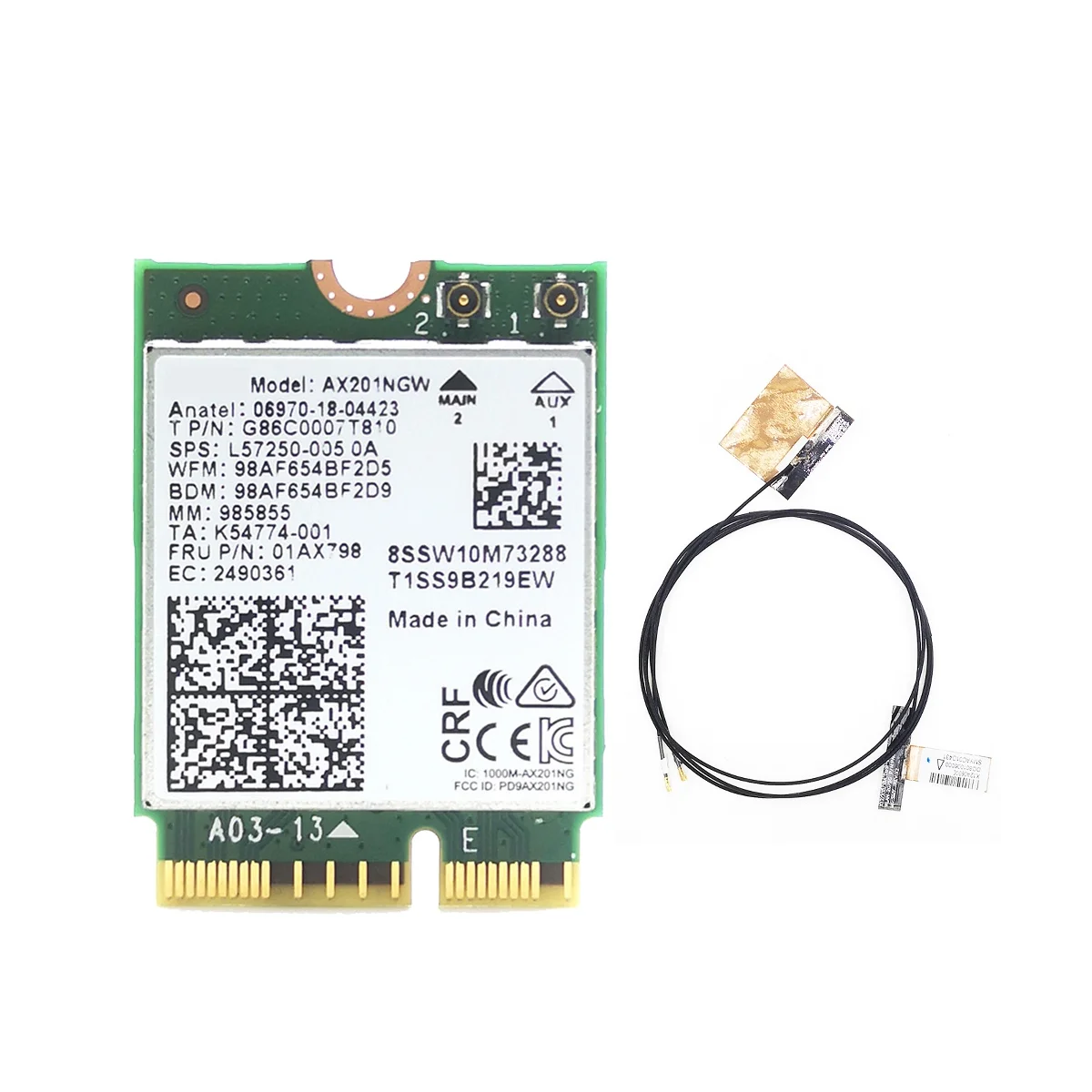 

AX201 AX201NGW WiFi карта с 2 антеннами M.2 CNVio2 2,4 ГГц/5 ГГц WiFi 6 3000 Мбит/с Bluetooth 5,1 WiFi адаптер для Win10