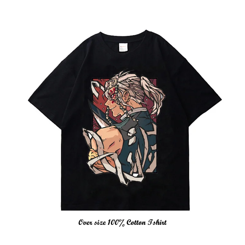 Japanese Anime Kimetsu no Yaiba Tee Tops T-shirts Men Cotton O-Neck Short Sleeve Graphic T Shirt Clothing Harajuku