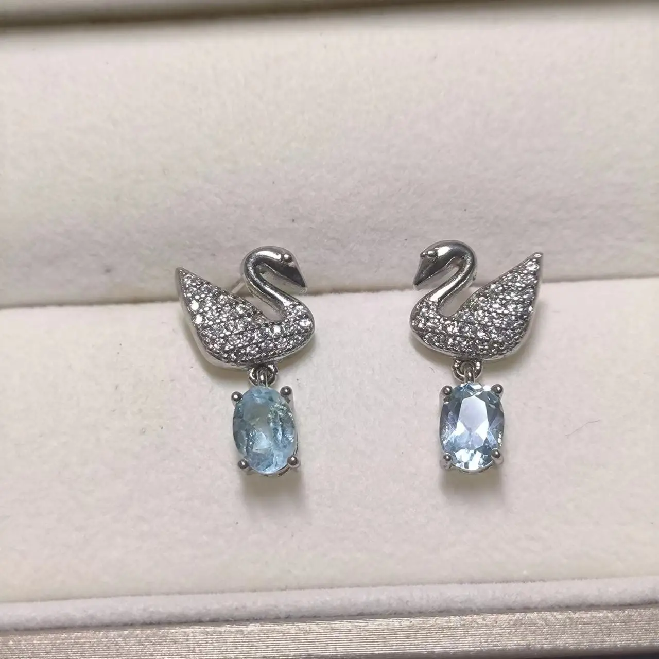 

1pcs/lot Natural Diamond Topaz Stud Earrings S925 sterling silver with diamonds swan elegant ingenious Premium Women's Jewely