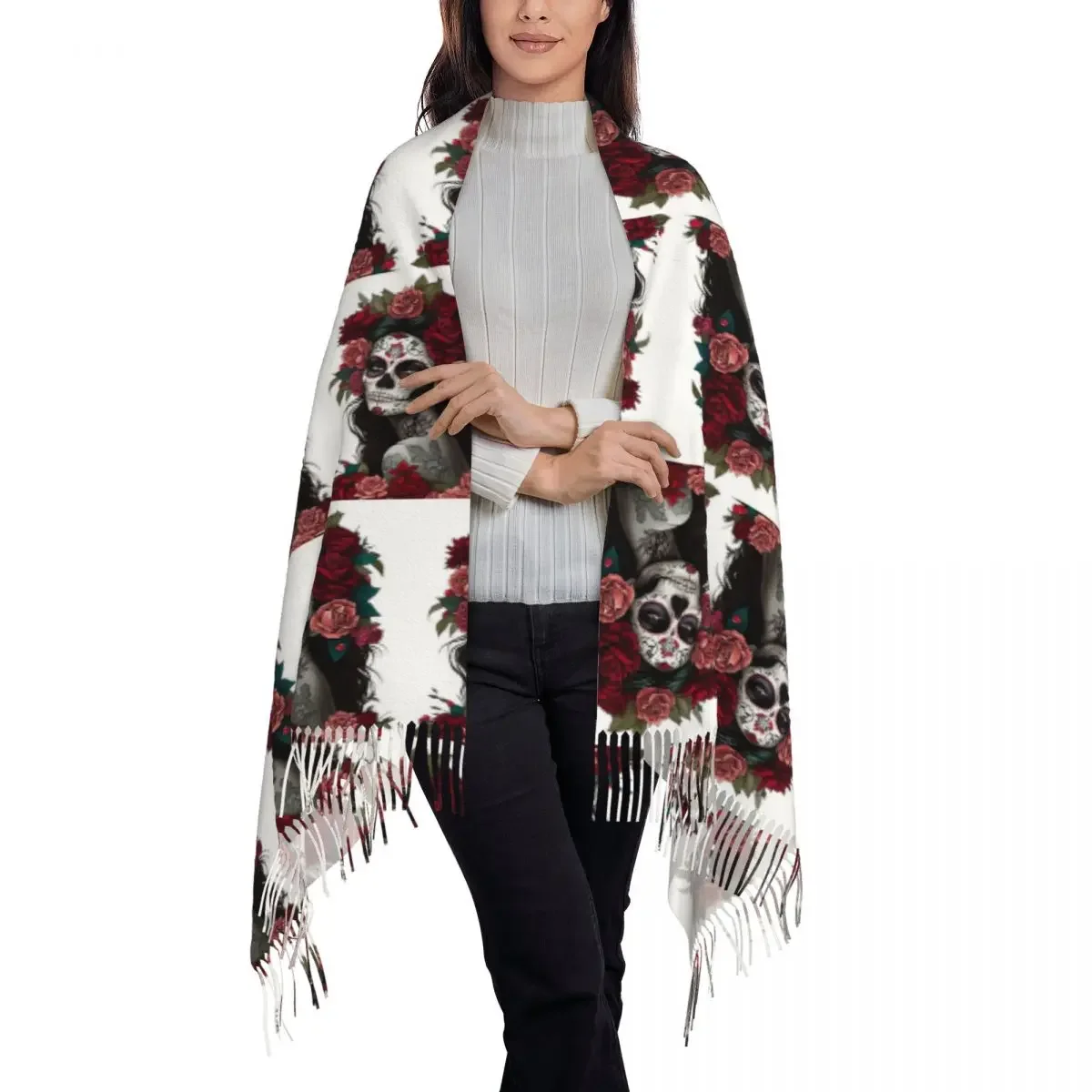 Мексиканский шарф День мертвых девушек шарфы с кисточками для женщин мягкие