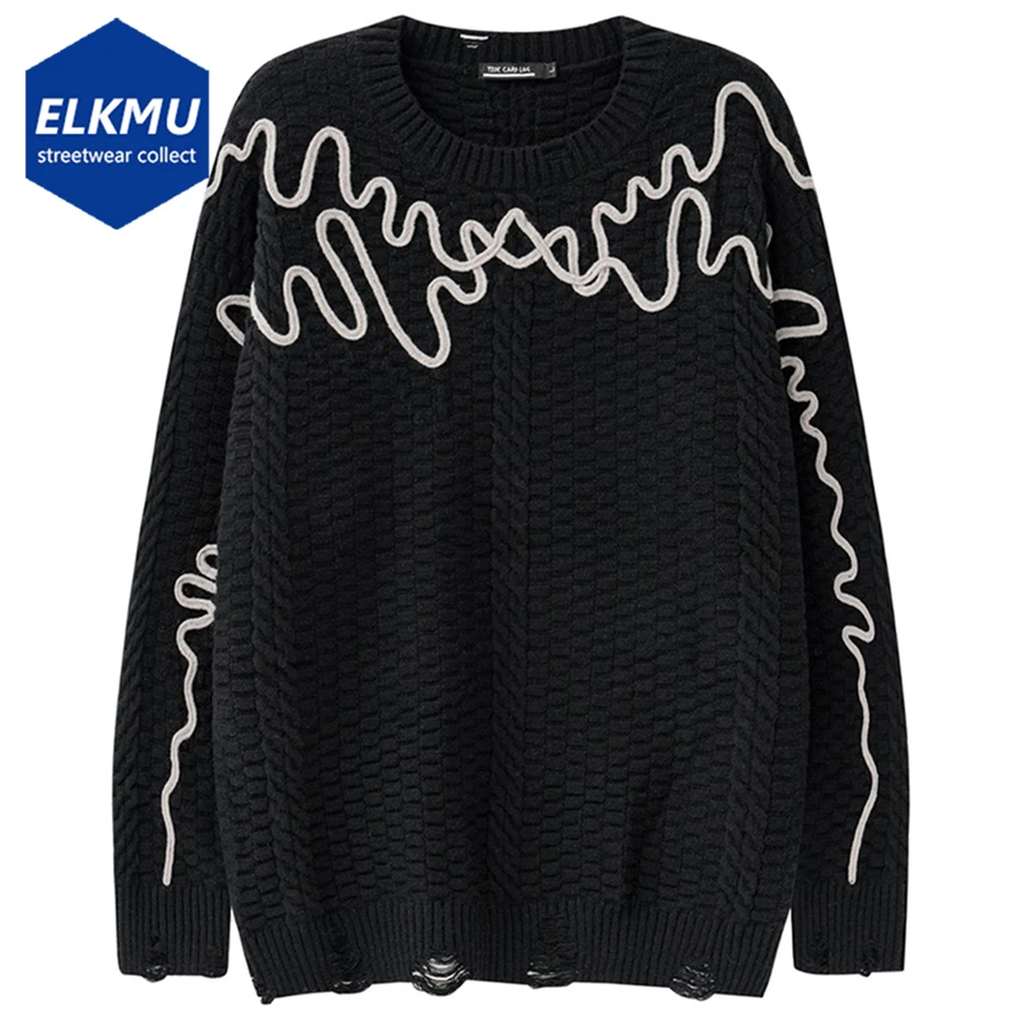 

2023 Men Fall Winter Sweater Twisted Line Fashion Loose Knitted Jumper Pullover Sweaters Black Beige Hip Hop Y2K Sweaters Male