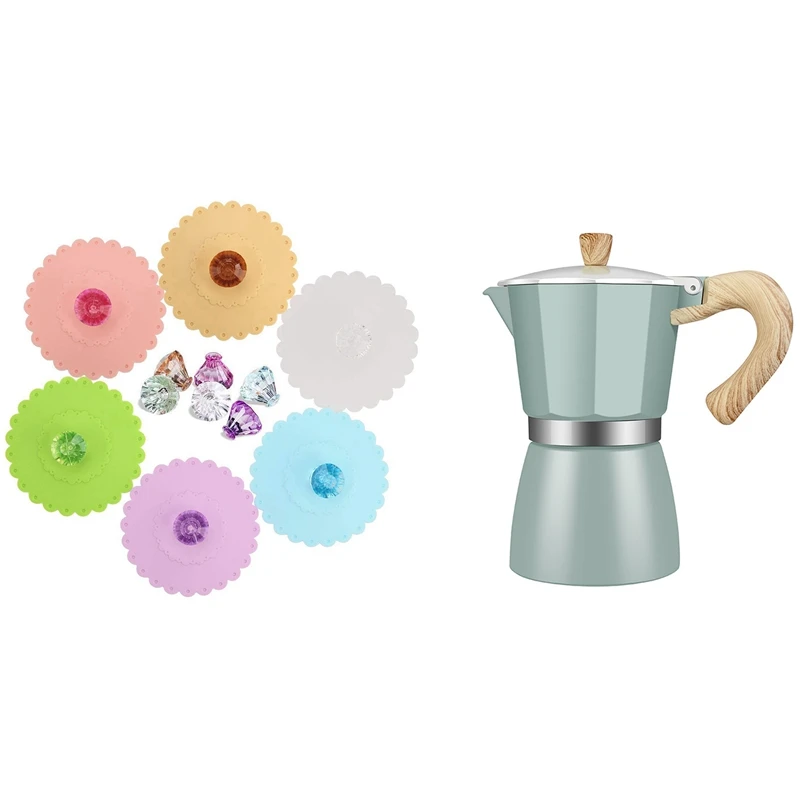 

6 шт. круглая Алмазная крышка для кружки пищевого класса и 1 шт. алюминиевая кофеварка для мокко, эспрессо, Перколятор