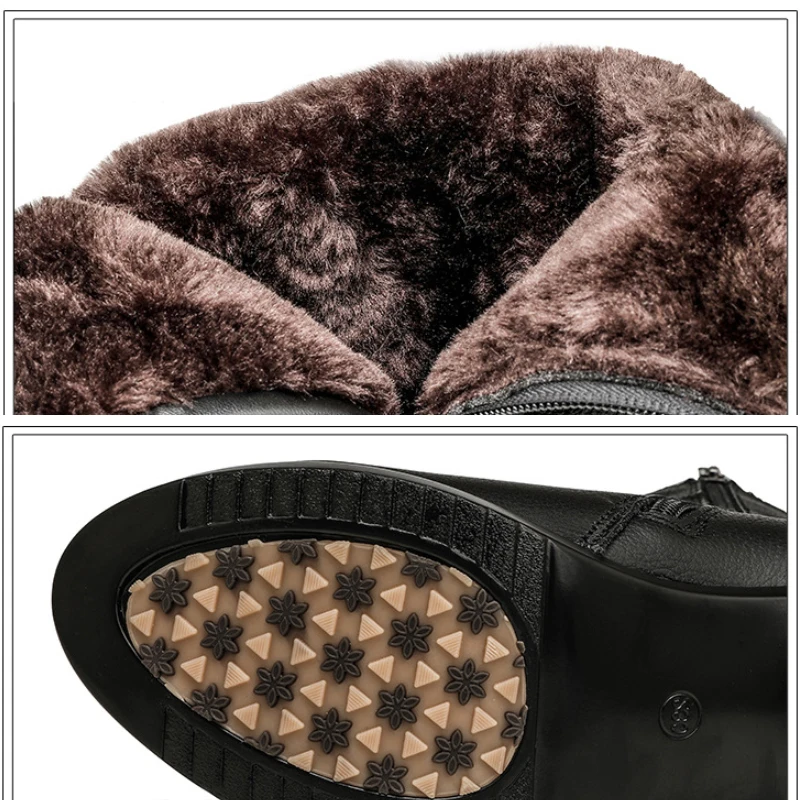 Side Zipper Women Winter Boots Warm Plush Mid-Calf Female Boots Metal Decoration Boots for Woman Square Heels Black Wedge Shoes