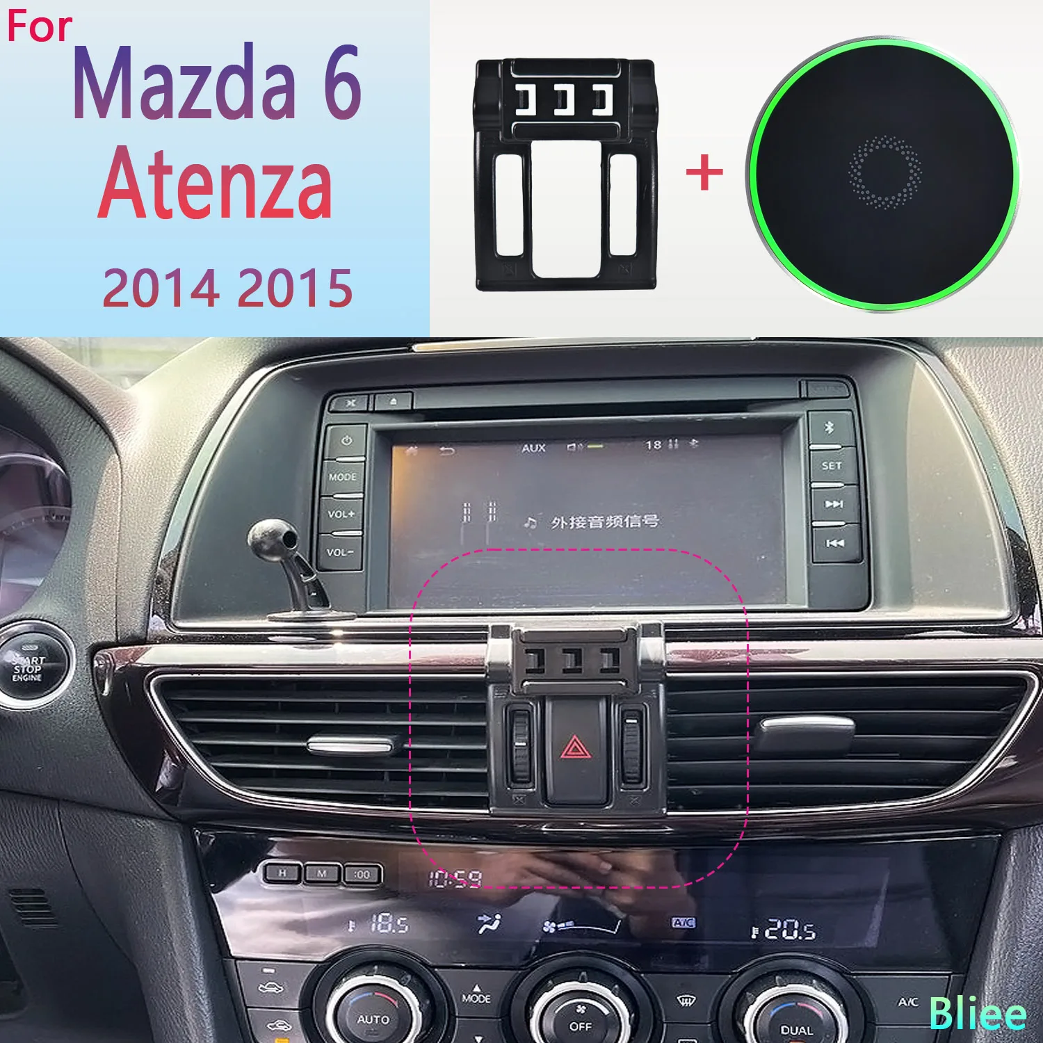 do Mazda 6 Atenza 2014 2015 Magnetyczny uchwyt samochodowy na telefon 15 W Bezprzewodowe ładowanie Stojak MagSafe Base