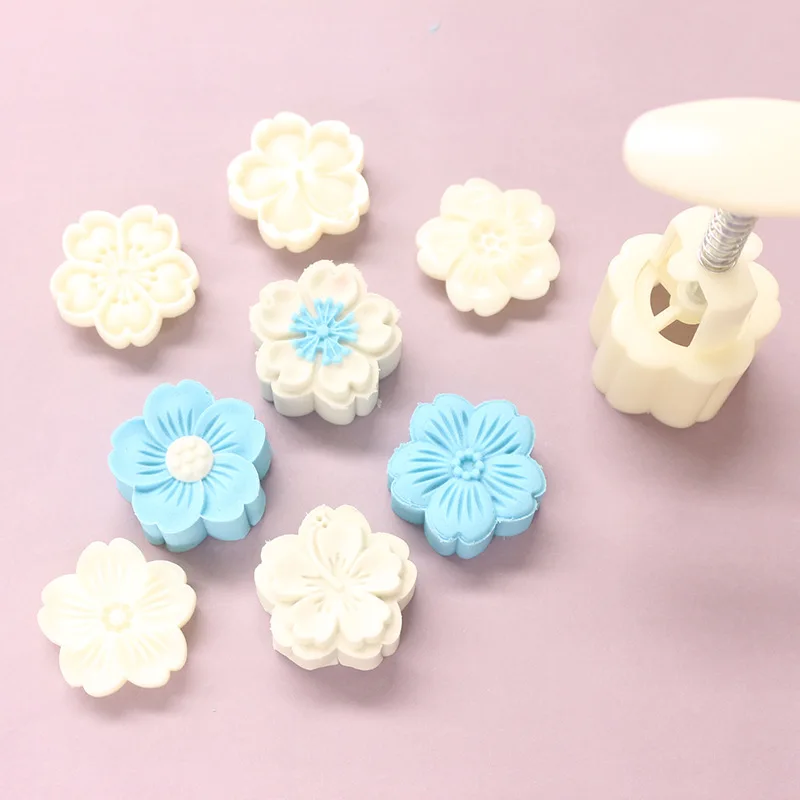 

1Set Milky White Mooncake Mold Cherry Blossom Flowers Pattern Stamps Hand Press Mold Plungers Pastry Tools Mid-autumn Festival