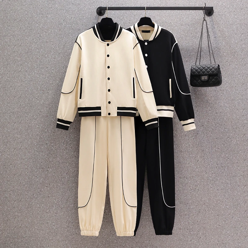 

Women's Tracksuit 2022 New Spring Sport Suit Large Size Loose Stripe Long Sleeve Plus Size Clothing Fitness Two Piece Set big
