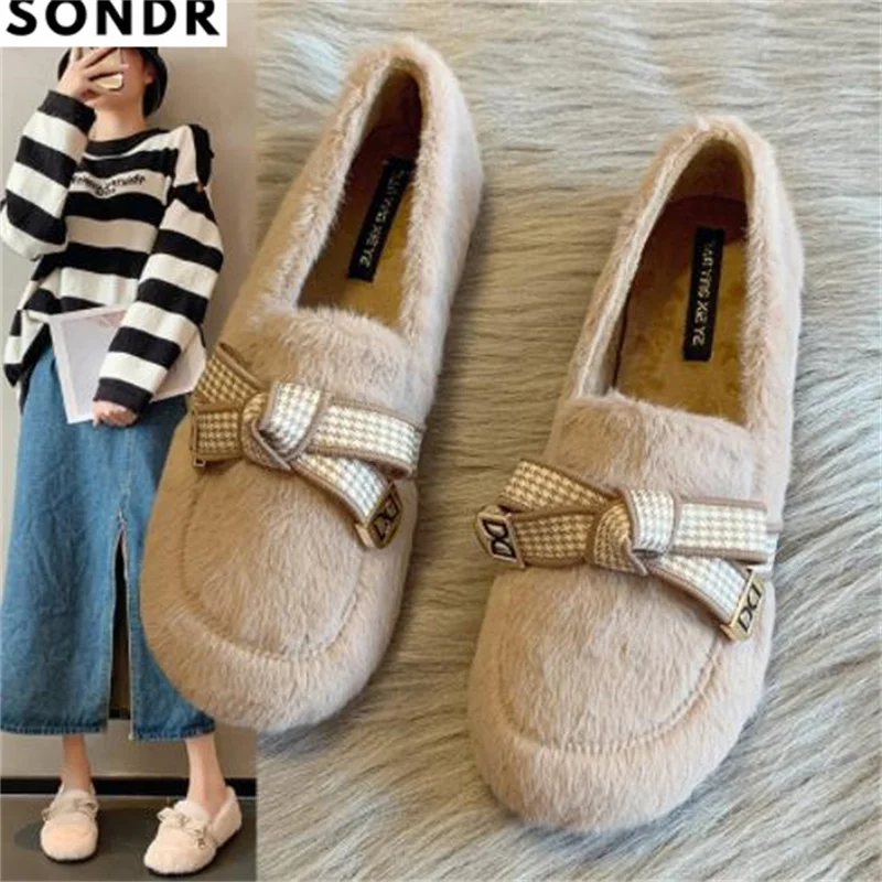 

Woolly shoes female autumn and winter wear flat plus cashmere lamb edamame shoes warm cotton shoes home comfortable lazy shoes f