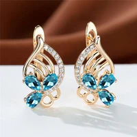 aqua blue zircon flower earrings green crystal red stone hoop earrings rose gold color wedding earrings for women bridal jewelry