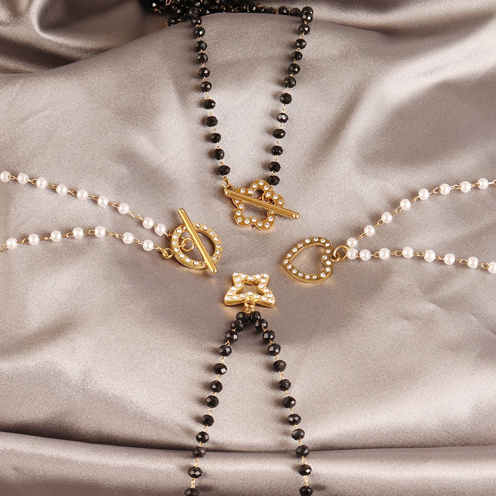 Модное жемчужное ожерелье Kpop для женщин из нержавеющей стали двухслойная