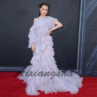 aixiangsha gorgeous lavender organza pleated tiered ruffled prom dresses off the shoulder evening gowns wedding party dress 2022