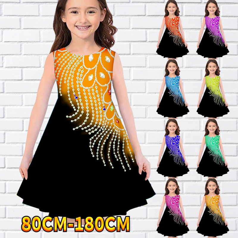 

Kids Little Girls Sleeveless Dress Girls Dress 3D Kids Floral Print Daily Casual Cute Sweet Over Knee Sleeveless Dress 80-180CM