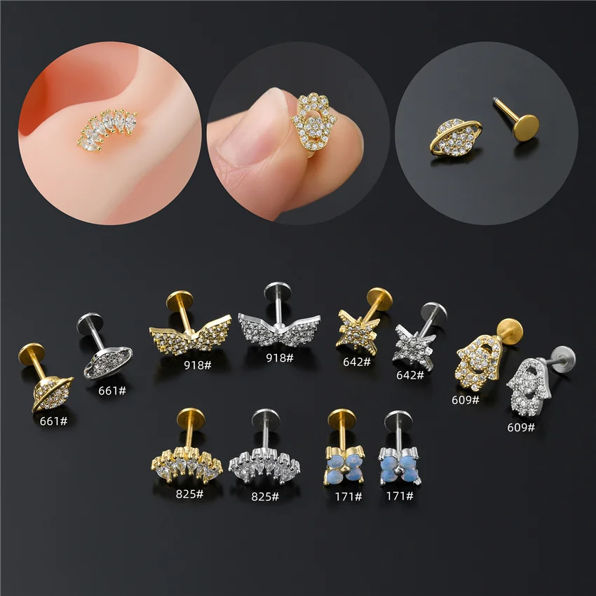 

1pc Zircon Crystal Evil Eyes Earrings For Women Cute Flower Butterfly Planet Stud Earrings Lip Nose Body Jewelry Piercing